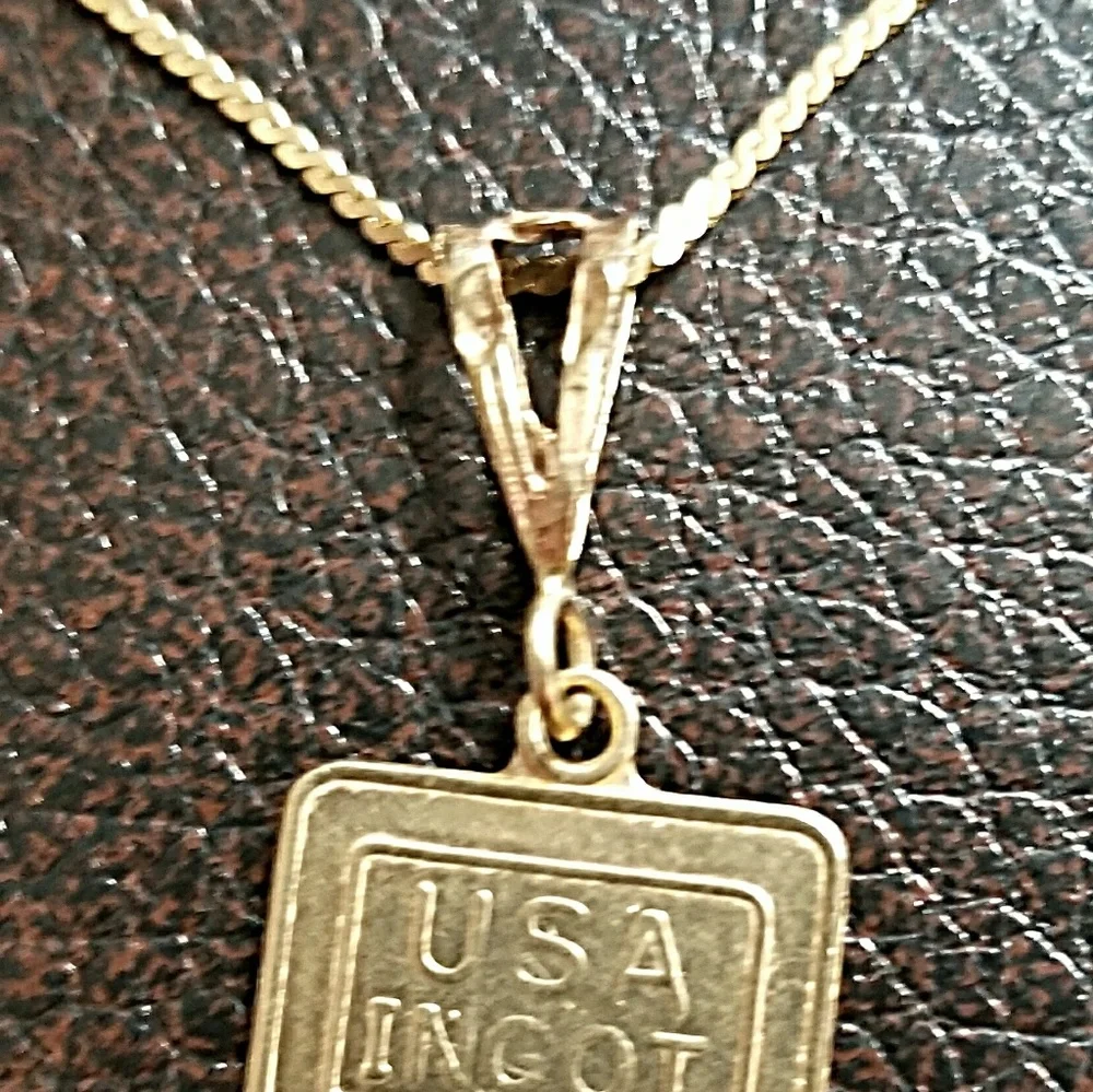 14kt Yellow Gold USA 2 Gram Ingot Pendant - Picture 6 of 8